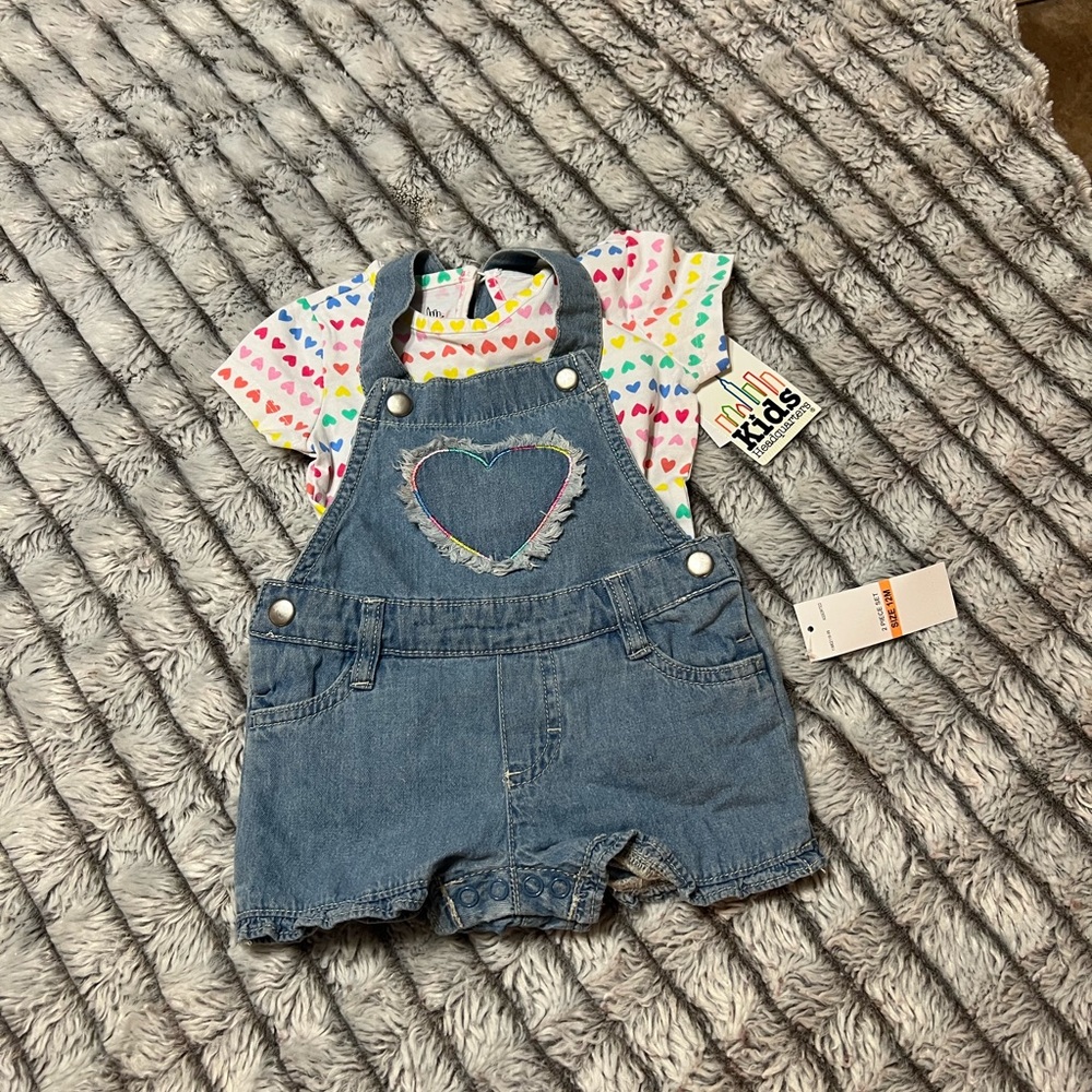 Kids Headquarters Baby Girl Short Overalls and T Shirt NWT